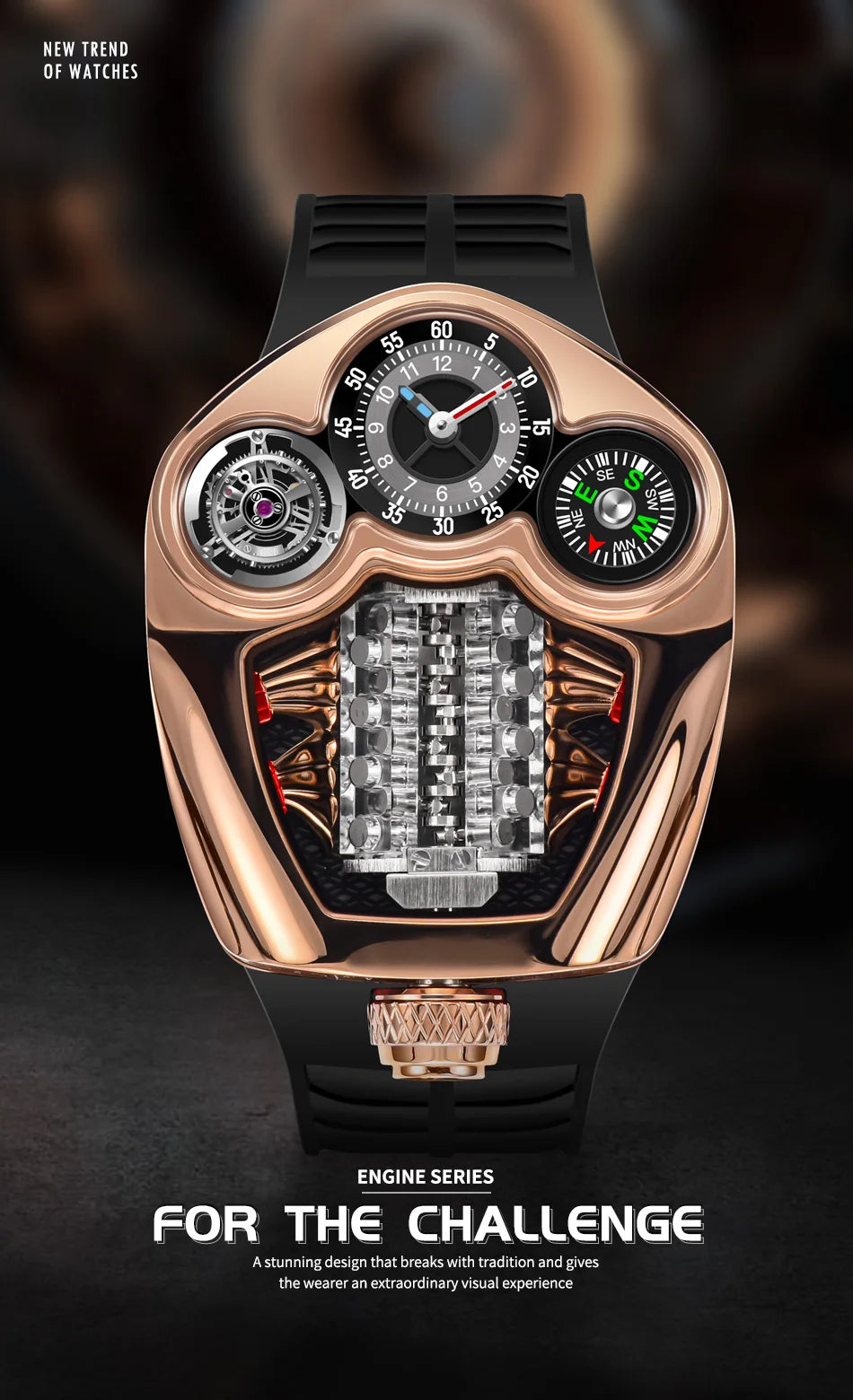 PINDU Design NEW Engine Series Quartz Watch Men TOP-luxurious Stainless steel Compass Waterproof Swiss quartz 762 movement watch