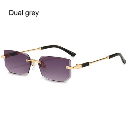 Trendy Rimless Sunglasses for Women Men Rectangle Fashion Shades Small Square UV400 Sun Glasses For Female Male Traveling Oculos