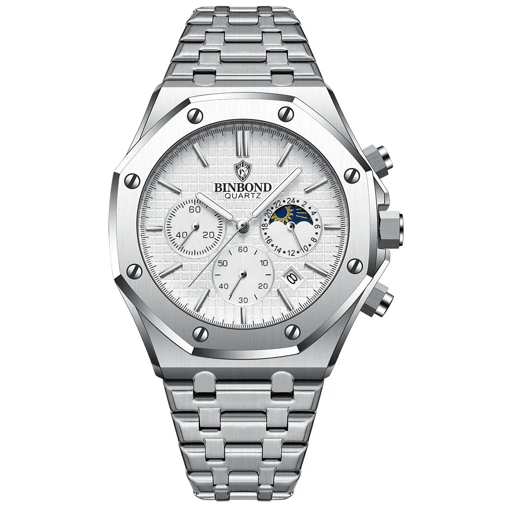 Montre-bracelet à quartz de luxe BINBOND, lumineuse, étanche, chronographe avec date automatique, montre pour homme, montre de sport et d'affaires.