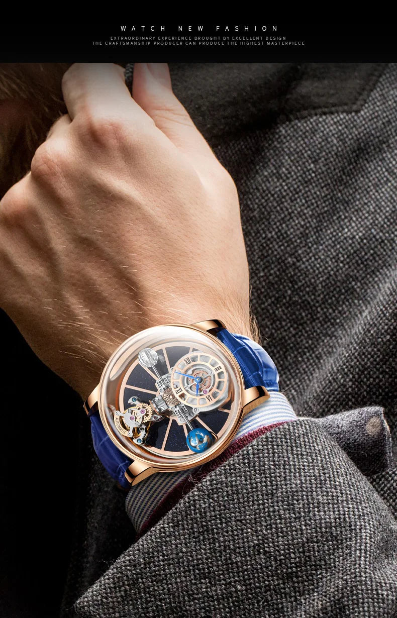 2024 HAEMMER Celestial Men's Watch Transparent Case Design Men's Leather Quartz Watch Time Adjustment Jacob Relogio Waterproof