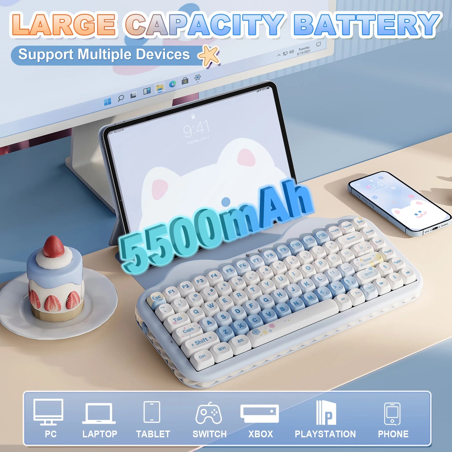 YUNZII C75 Wireless Mechanical Keyboard, 75% Creamy Hot Swap Custom RGB Keyboard, Gasket Cute Cake Design, for Win/Mac/Gaming