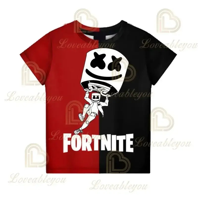 Camiseta infantil de verano Cartoon Fortnite con estampado 3D, para niños y niñas, streetwear para adultos y niños, camiseta divertida de cuello redondo