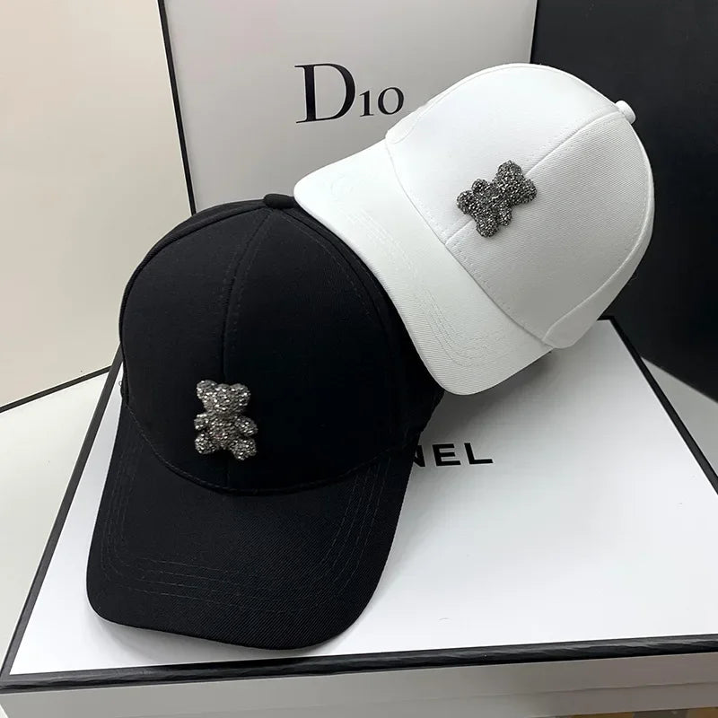 High Quality Fashion Summer Baseball Cap Women Korean Wild Bear Rhinestone Caps SunHats Street Kpop Outdoor Visors Hip Hop Hat