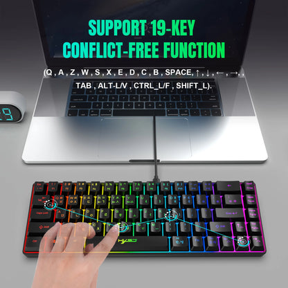 68 Keys Gaming Keyboard USB Wired Portable 20 RGB Backlight Korean Keyboard for Windows Laptops Computer