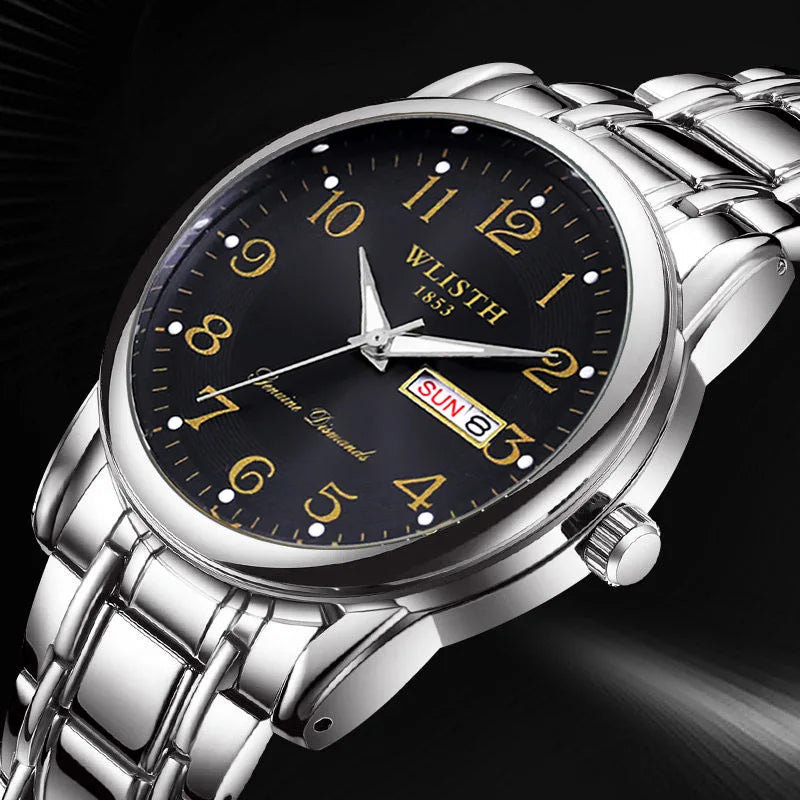 Montre de luxe pour femme, montre à quartz, montre-bracelet numérique, étanche, avec calendrier et affichage lumineux ; style mode et professionnel, convient aussi aux hommes.