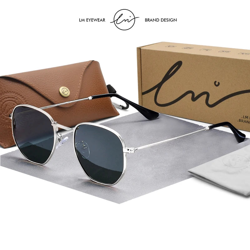 LM New Fashion Women Hexagon Sunglasses Men Retro Polarized Driving Coating Mirror Sun Glasses Goggle UV400 Eyewear gafas de sol