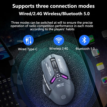 Inphic IN9PRO Wireless Gaming Mouse 26000DPI 8K Polling Rate Bluetooth 5.0 Wired 2.4G Tri-mode RGB Ergonomic Gaming Mouse