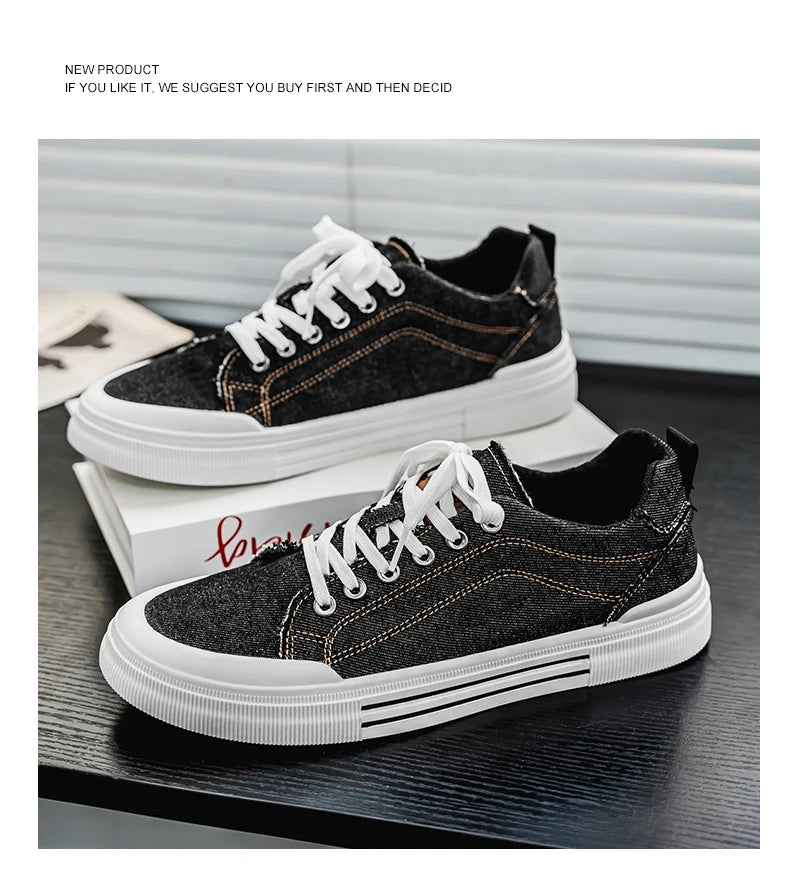 Personalized Spring and Autumn New Men's Shoes, Korean Style Fashionable Large Size Low-Top Casual Shoes, Denim Single Shoes, Versatile Sneakers
