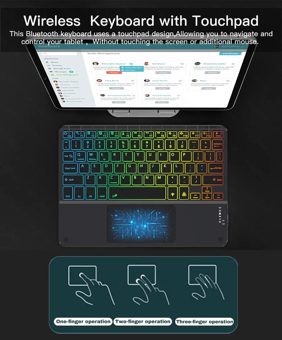 Hebrew/Russian/Spanish/Portuguese/Korean7-Colors Backlit Wireless with Touchpad Keyboard Rechargeable For iPad Tablet PC IOS Win