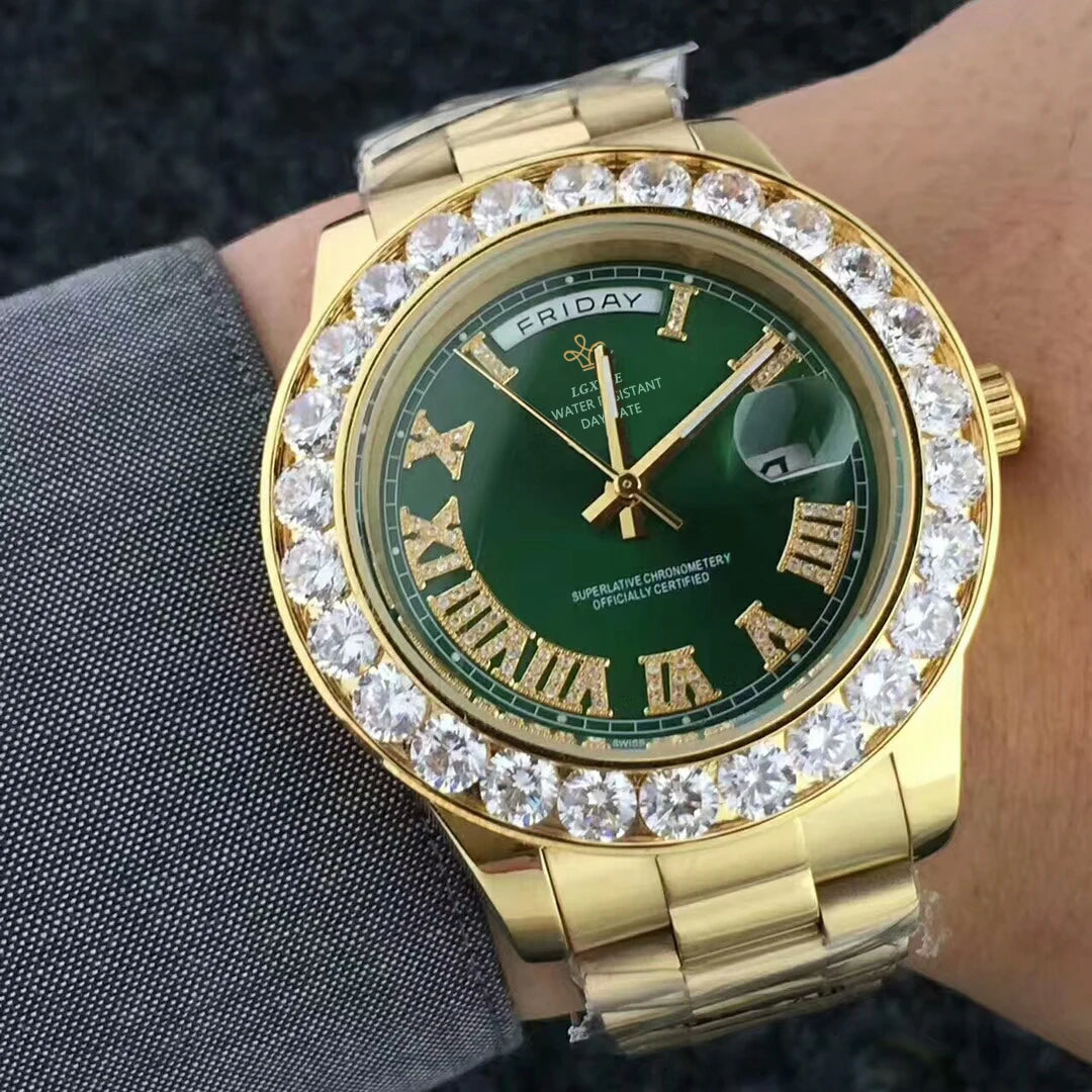 2025 New Big Diamond Watch For Men day date Water Resistant Quartz Wristwatch Top Brand Luxury Casual AAA Male Wrist Watch Gilft