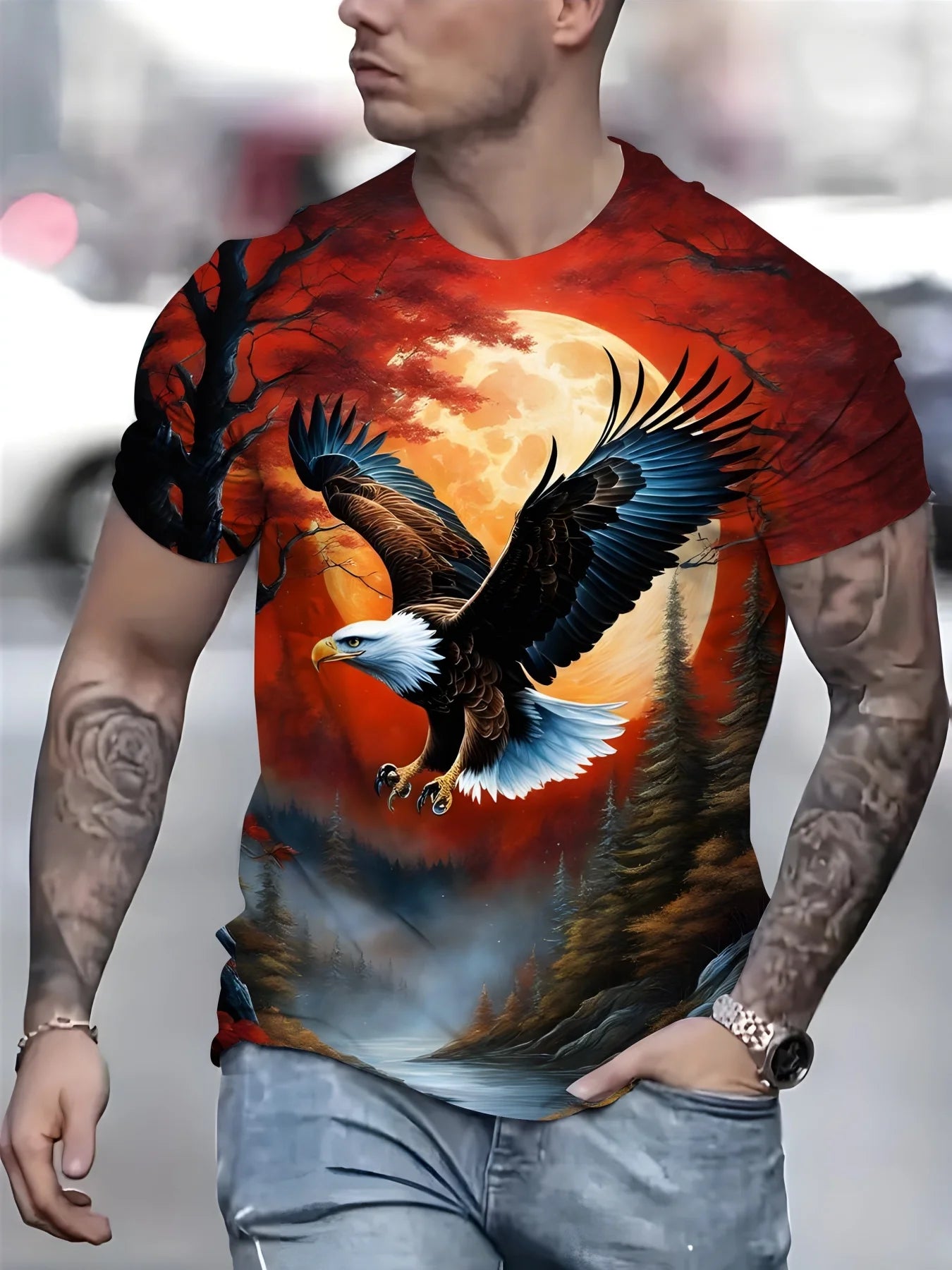 T-shirts Gráficas Fashion Eagle de Luxo — T-shirt de Verão para Homem, Tops Casuais de Manga Curta com Impressão 3D, Roupa Masculina