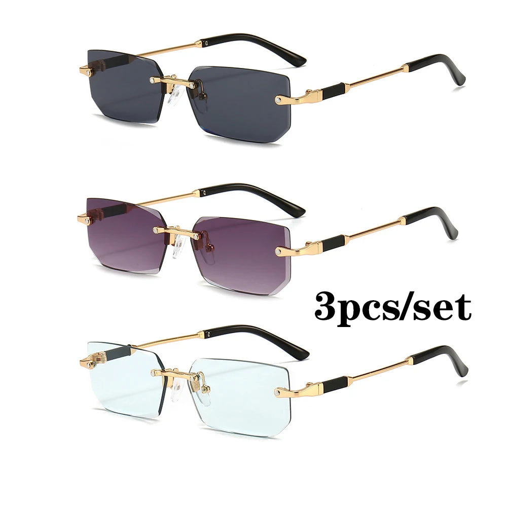 Fashion Rimless Rectangle Sunglasses Popular Women Men Shades Small Square Sun Glasses For Female Male Summer Traveling