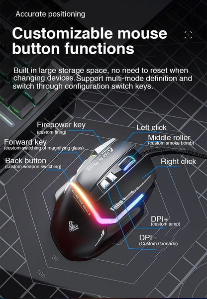 Mouse meccanico cablato AULA S12Pro 1000HZ 12800DPI RGB a bassa latenza con macro personalizzabili, mouse da gaming esports, accessori per PC gamer