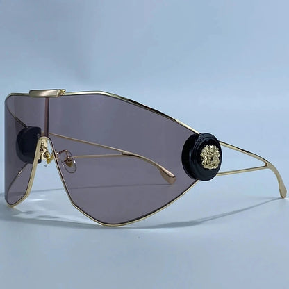 Oversized One-Piece Windproof Mask Sunglasses Women 2026 Luxury Fashion Vintage Steampunk Polygon Shield Wrap Around Sun Glasses