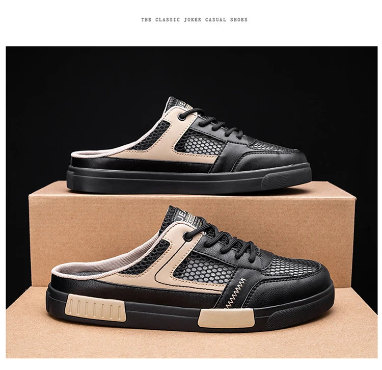Sandales super taille 2025, nouvelles pantoufles d'été en maille perforée pour hommes, chaussures de sports et de loisirs de plein air respirantes, demi-pantoufles