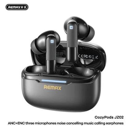 Écouteurs sans fil Remax ANC, réduction de bruit de 45 dB, 6 micros, ENC, appels HD, Cozypods JZ02, mode gaming, faible latence, 42h