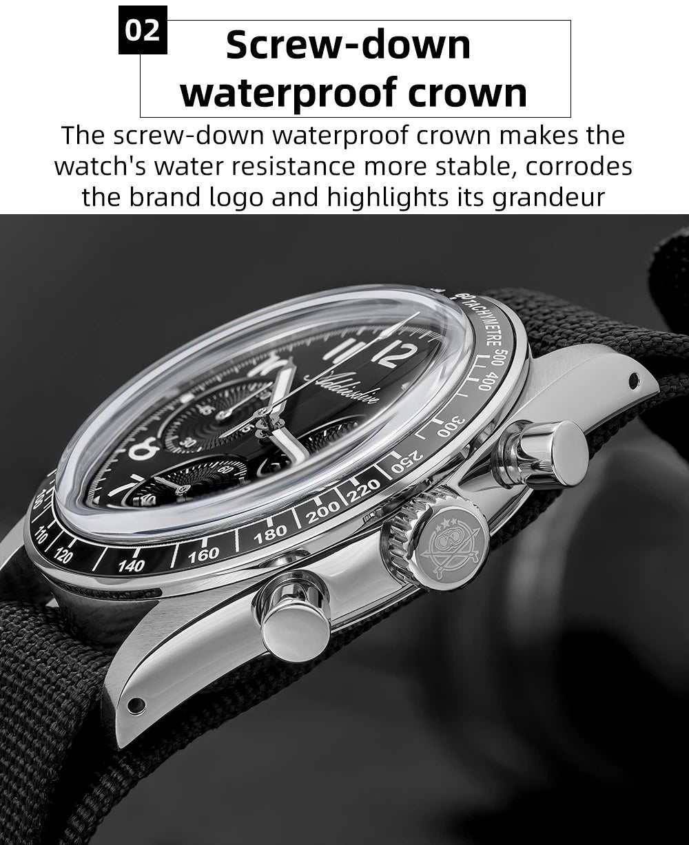 ADDIESDVIE Men Watch Reloj Hombre 10Bar Waterproof AD2517 BGW9 Super Luminous 316L Stainless Steel VK63 Chronograph Quartz Watch