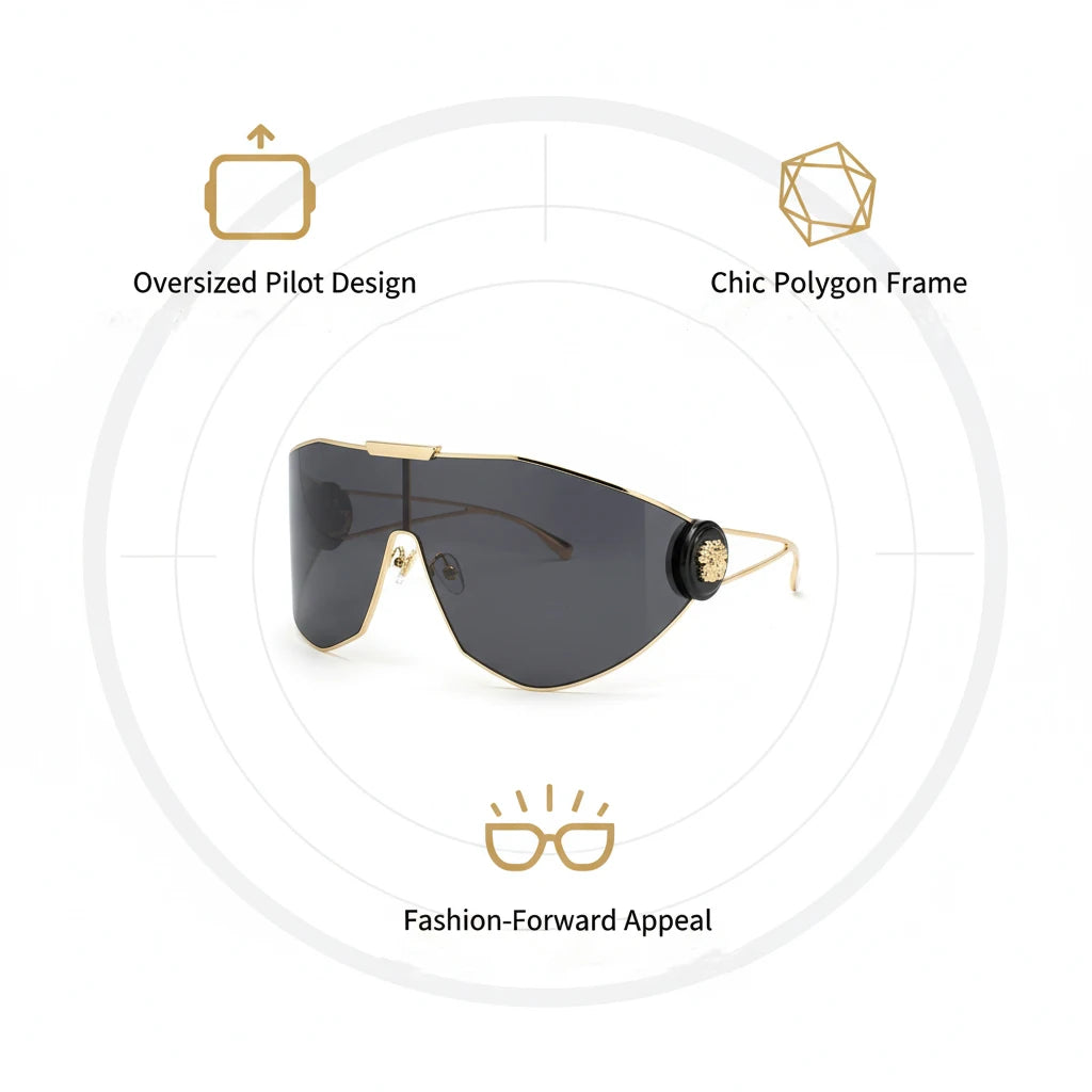 Oversized One-Piece Windproof Mask Sunglasses Women 2026 Luxury Fashion Vintage Steampunk Polygon Shield Wrap Around Sun Glasses