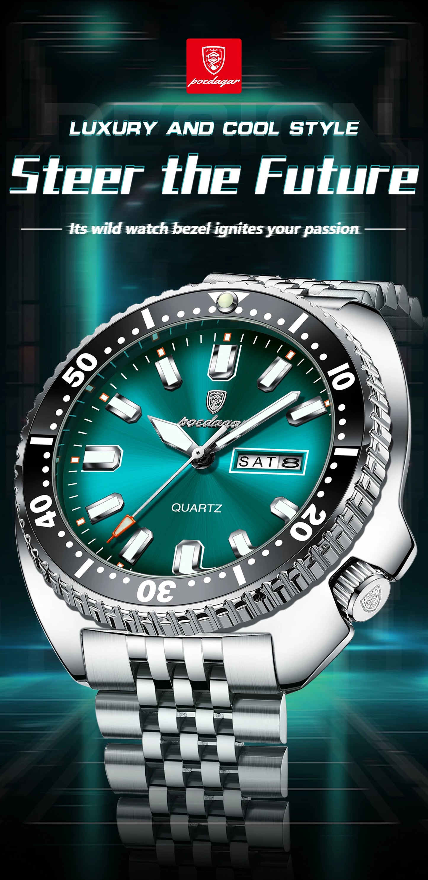 POEDAGAR Luxury Business Men Watch Date Week Waterproof Luminous Man Wristwatch Sport Stainless Steel Quartz Men's Watches Reloj