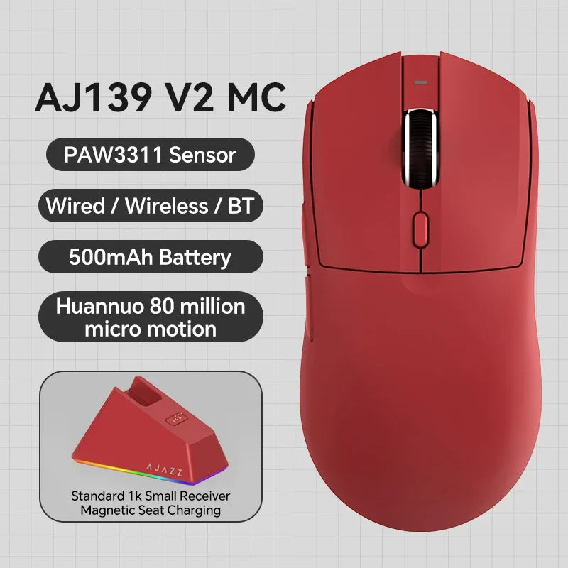 AJAZZ AJ139 V2 MC/AJ139 PRO vezeték nélküli gaming egér PAW3311/PAW3395 szenzorral, 12000DPI/26000DPI, 500mAh, Bluetooth gamer egér PC-hez