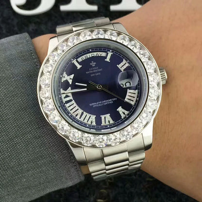 2025 New Big Diamond Watch For Men day date Water Resistant Quartz Wristwatch Top Brand Luxury Casual AAA Male Wrist Watch Gilft