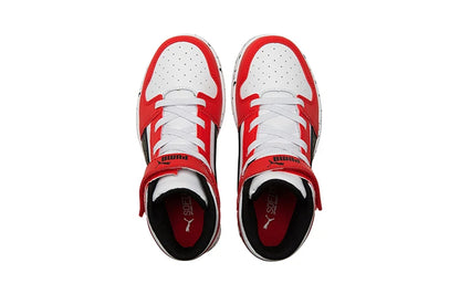 Puma Rebound LayUp Little Kid Speckled - Baskets rouges High Risk, blanc et noir 386925-01