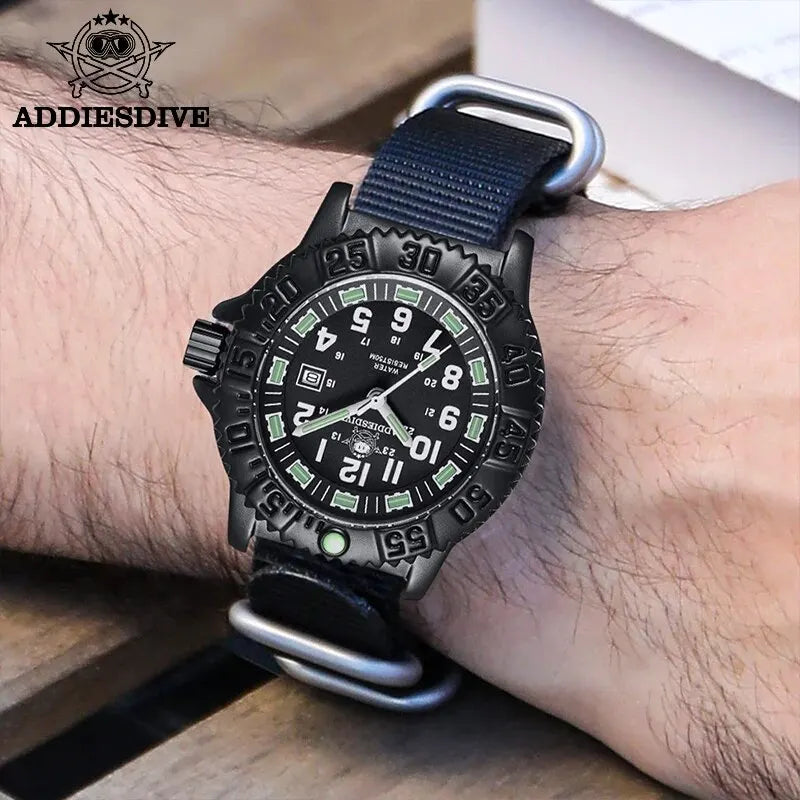 ADDIESDIVE Men’s Luxury Military Sport Quartz Watch  Luminous Dial, Rotating Bezel, Nylon Strap & 50M Water Resistant