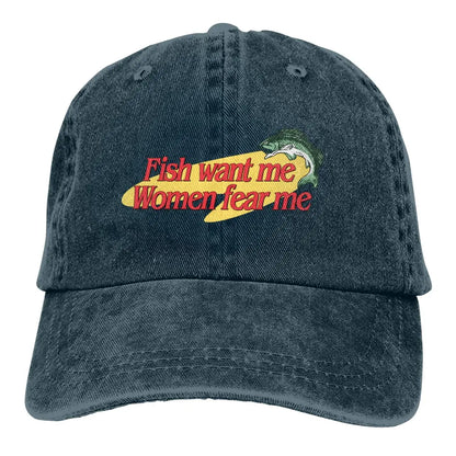 «Fish Want Me», «Women Fear Me»: gorras clásicas de béisbol con visera, «Fish Go Fishing», «Fisherman», gorras parasol para hombre y mujer
