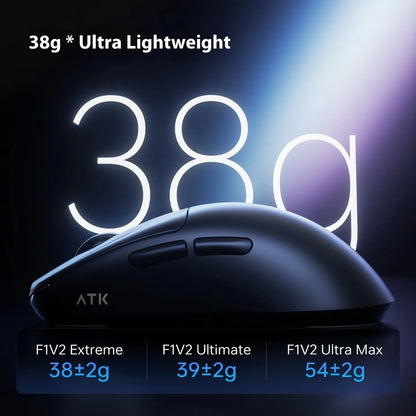 Mouse gaming ATK F1 V2 Ultra MAX wireless tri-mode PAW3950, dublu 8k, ușor, ergonomic, mouse esports, accesoriu PC personalizat