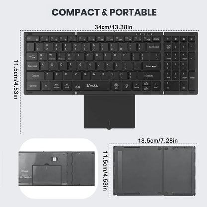Teclado dobrável retroiluminado de tamanho completo Jomaa Bluetooth+USB, sem fios, com touchpad e teclado numérico para portátil Windows