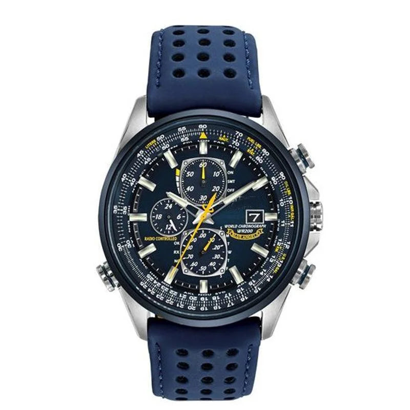New Men's Ecological Driven Sports Luxury World Chronograph Atomic Chronograph Stainless Steel Blue Dial Christmas Gift