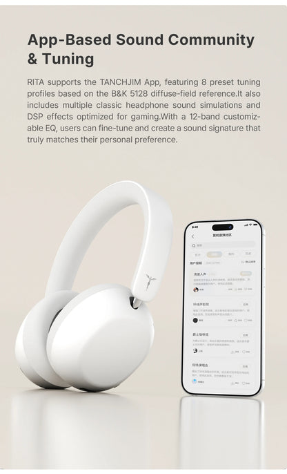 TANCHJIM RITA HiFi Bluetooth Headset Wireless/Wired LDAC ANC・ENC 40mm DMT5 Dynamic Driver Bluetooth 6.0 + 3.5mm Gaming Over-Ear