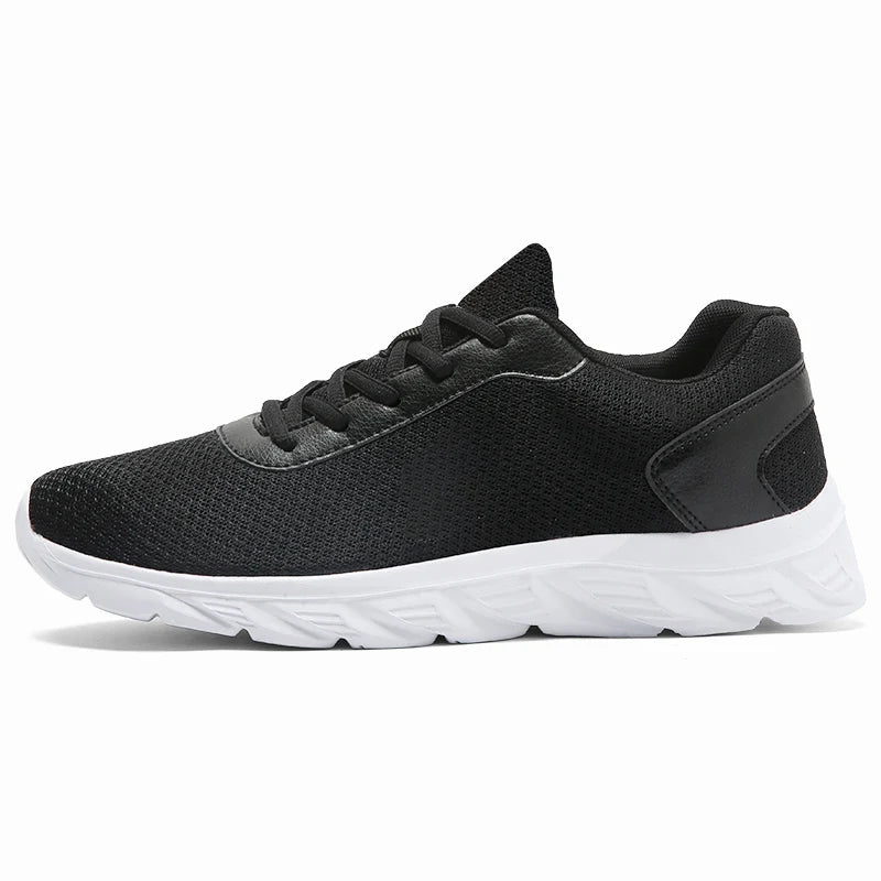 Men's Casual Sports Shoes, Black Mesh Breathable Running Shoes, Soft Sole Lightweight Flat Work Shoes