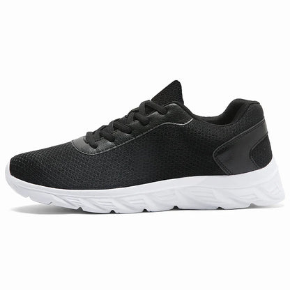Men's Casual Sports Shoes, Black Mesh Breathable Running Shoes, Soft Sole Lightweight Flat Work Shoes