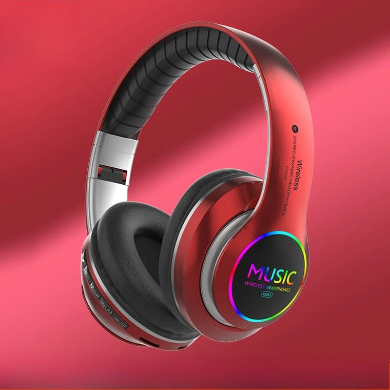 Casque audio RGB Bluetooth 5.0 sans fil, stéréo, circum-auriculaire, avec radio FM, carte TF, AUX, design pliable, 10H d'autonomie