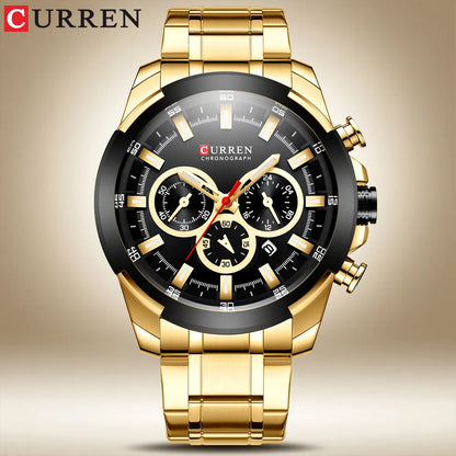 Montre chronographe pour homme CURREN, grand cadran de 48 mm, bracelet en acier inoxydable, trois sous-cadrans, montre-bracelet de sport à quartz, style luxueux
