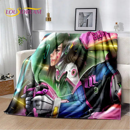 Меко плюшено одеяло Overwatch Game Gamer DVA Reaper, фланелено одеяло за хол, спалня, легло, диван, пикник, дете, 3D