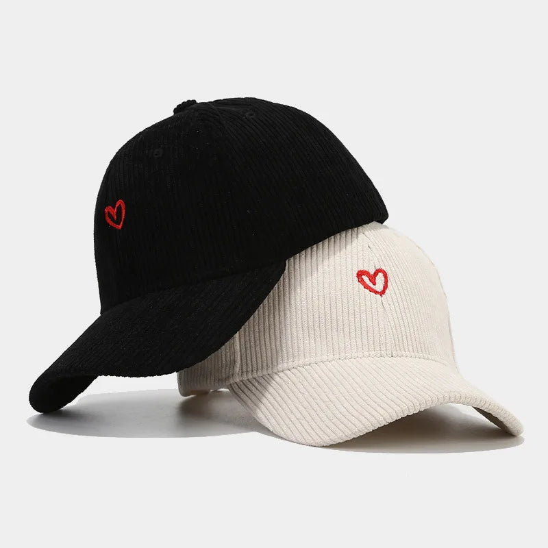 New Little Love Embroidered Corduroy Baseball Cap Spring and Autumn Women's Korean Fashion Simple Sun Hat Outdoor Casual Caps