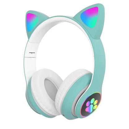 Casque Bluetooth avec oreilles de chat mignonnes, casque sans fil LED supra-auriculaire avec micro, casque stéréo pliable pour filles, enfants, jeux et voyages