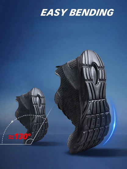 Men's Casual Sports Shoes, Black Mesh Breathable Running Shoes, Soft Sole Lightweight Flat Work Shoes