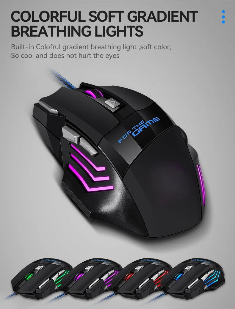 1 szt. nowa ultraszybka mysz gamingowa USB RGB z podświetleniem, ergonomiczna mysz dla graczy 7D Esports, przewodowa mysz do laptopa i PC Gamer