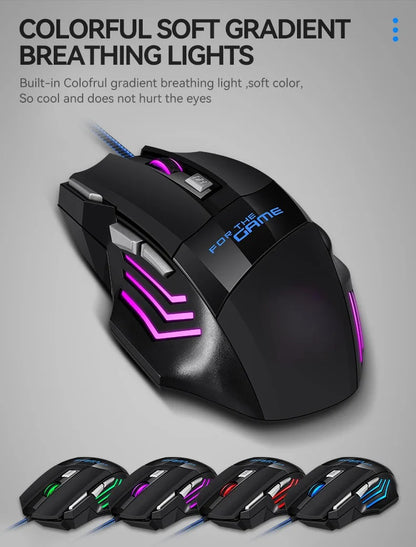 1 szt. nowa ultraszybka mysz gamingowa USB RGB z podświetleniem, ergonomiczna mysz dla graczy 7D Esports, przewodowa mysz do laptopa i PC Gamer