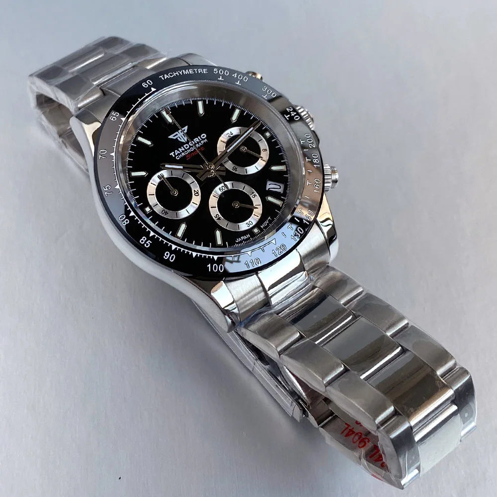 Luxury VK63 Men's Watch Quartz Movement Business Stop Watches 39mm Steel/Rose Gold Date Luminous Dial Fully Chronograph