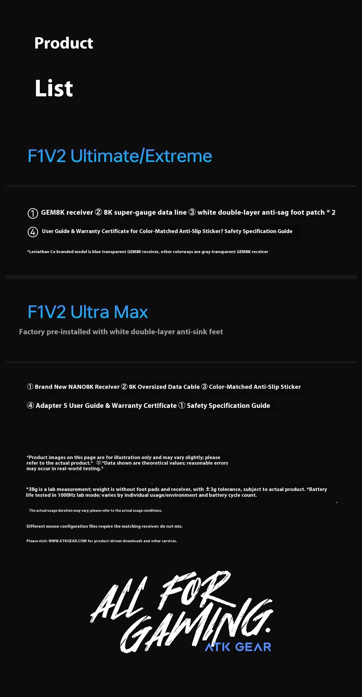 Mouse gaming ATK F1 V2 Ultra MAX wireless tri-mode PAW3950, dublu 8k, ușor, ergonomic, mouse esports, accesoriu PC personalizat