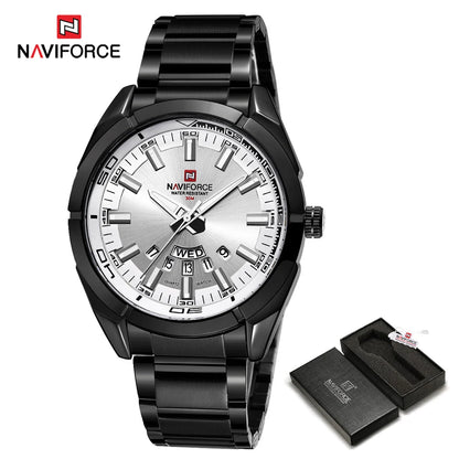 Montre pour homme NAVIFORCE, entièrement en acier, étanche, style décontracté, mouvement à quartz avec affichage de la date – Montre-bracelet de luxe pour homme, d'une marque de premier plan.