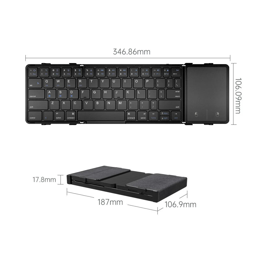 BOW Korea/Russia Wireless Folding Keyboard with Touchpad/Numberpad Rechargeable Foldable Bluetooth Keyboard for Tablet Ipad