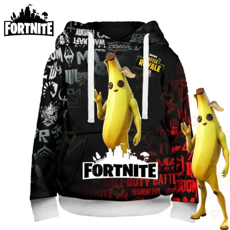 Sweatshirts e hoodies Fortnite Peely com estampado de novo design, para homem, mulher e criança, manga comprida, moda casual, streetwear com capuz, pulóveres