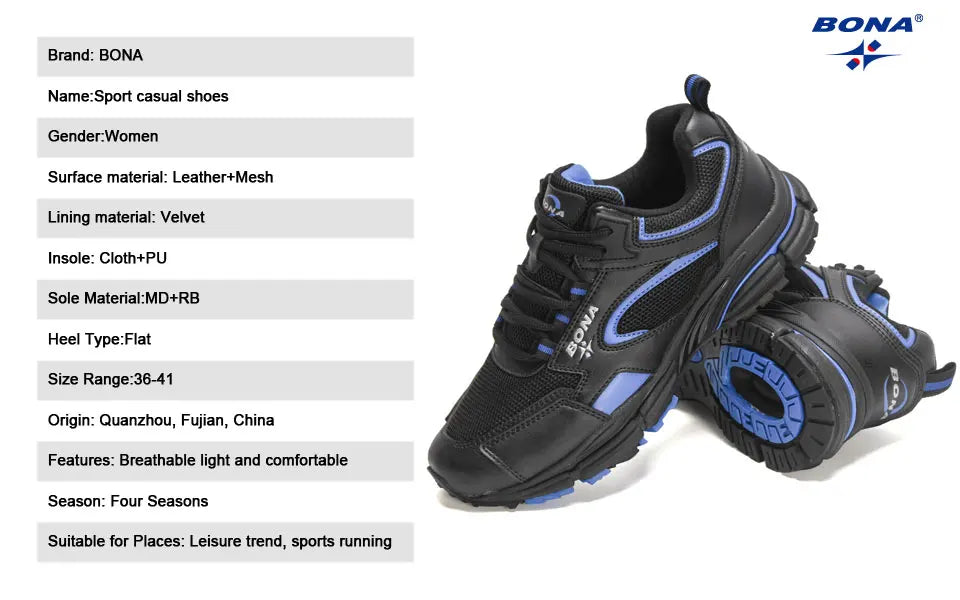 BONA  New Designers Running Shoes Breathable Outdoor Sports Shoes Women Lightweight Sneakers Ladies Comfort Athletic Shoes
