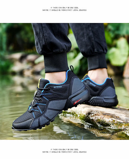 Męskie buty trekkingowe — terenowe buty sportowe outdoor, oddychająca siateczka, antypoślizgowe i odporne na zużycie, do wędrówek i jazdy na rowerze na zewnątrz