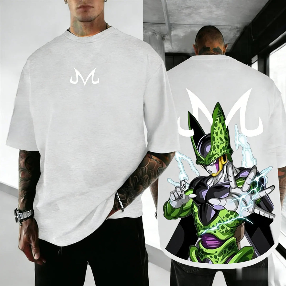 Dragon Ball Cell Anime-inspirerad kortärmad T-shirt i retrostil, lös passform, streetstyle, sommar, herr, Y2K-top, familj, förälder-barn